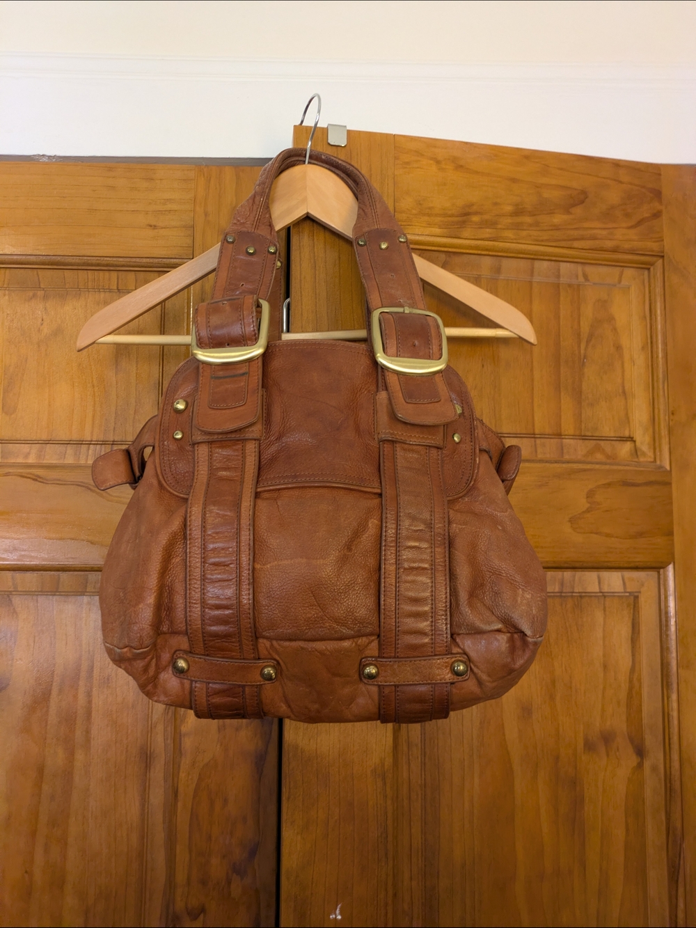 Sabina Urban Outfitters Brown Leather Buckle-Detail Satchel